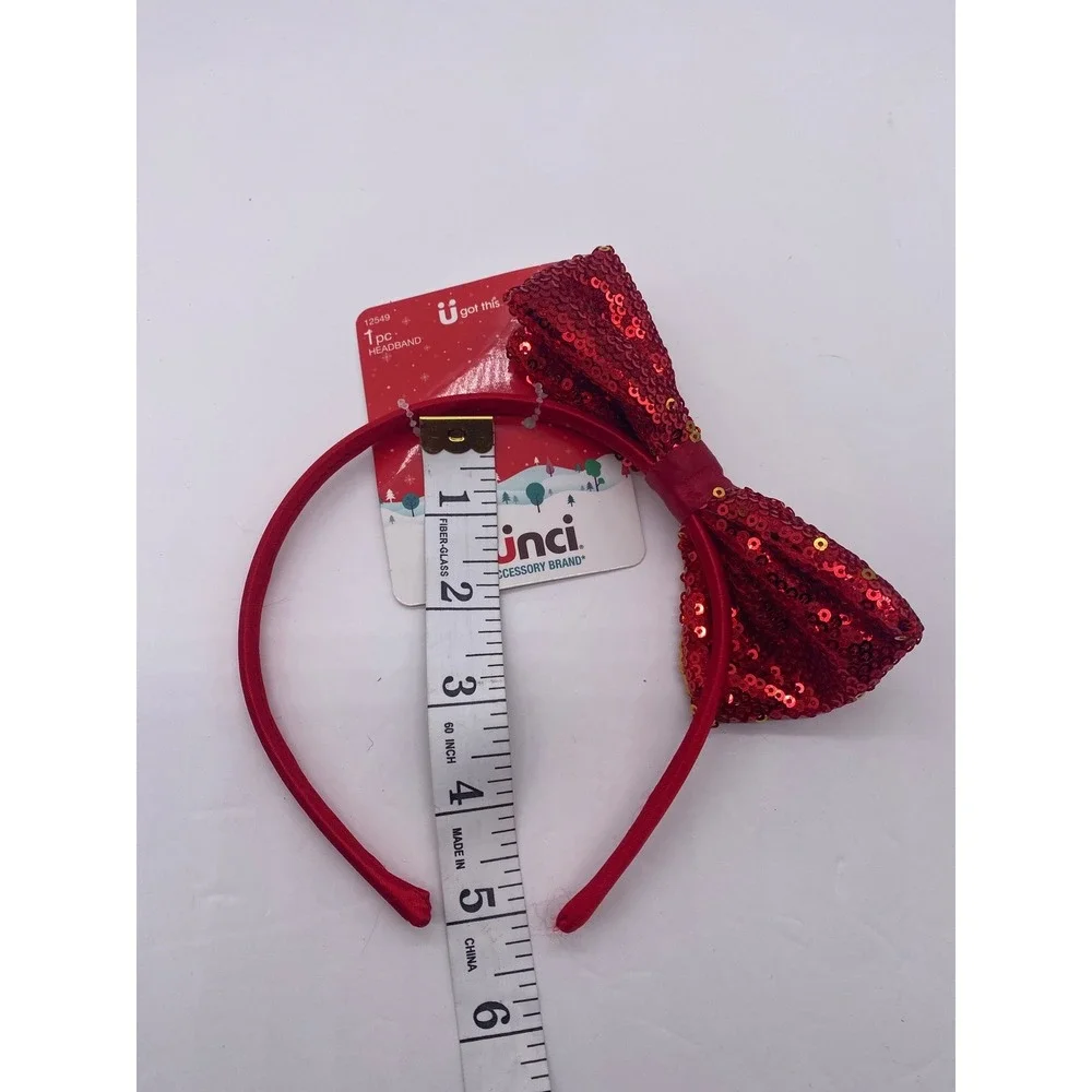 Scunci Red Sequin Bow Headband Girls OS Red Holiday Christmas Party‎ Sparkle